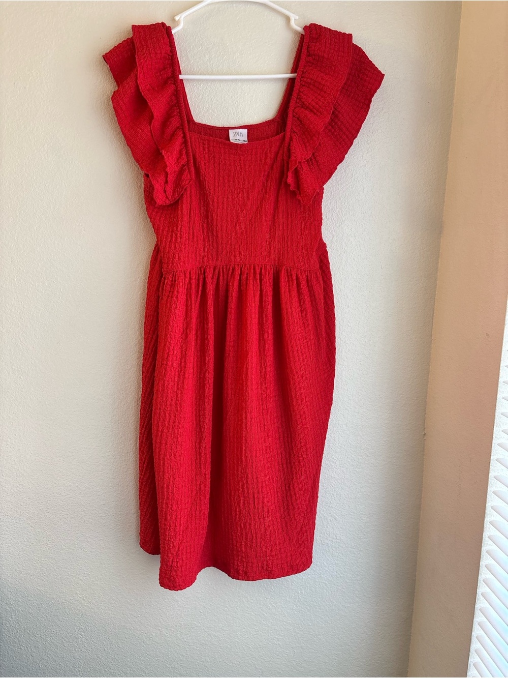 Zara Red Smocked Ruffle Sleeve Midi Dress Size 13-14 Teen Cottagecore